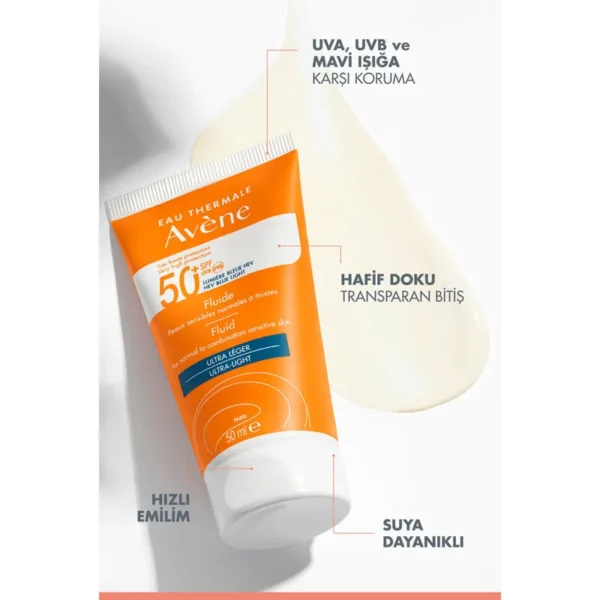 Avene Ultra Fluid Invisible SPF50 Normal ve Karma Ciltler İçin Çok Yüksek Korumalı Güneş Kremi 50 ml - Görsel 2